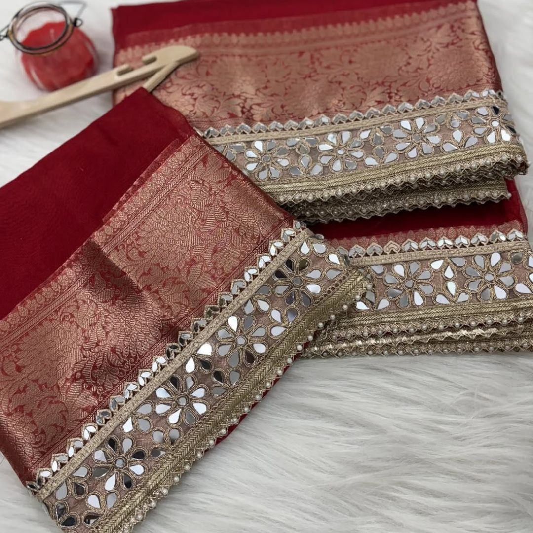 Red Banarasi Soft Glass Tissue Silk Saree
