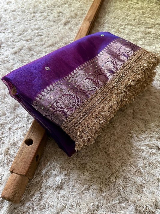 Blue Banarasi Soft Maharani Glass Tissue Silk Saree