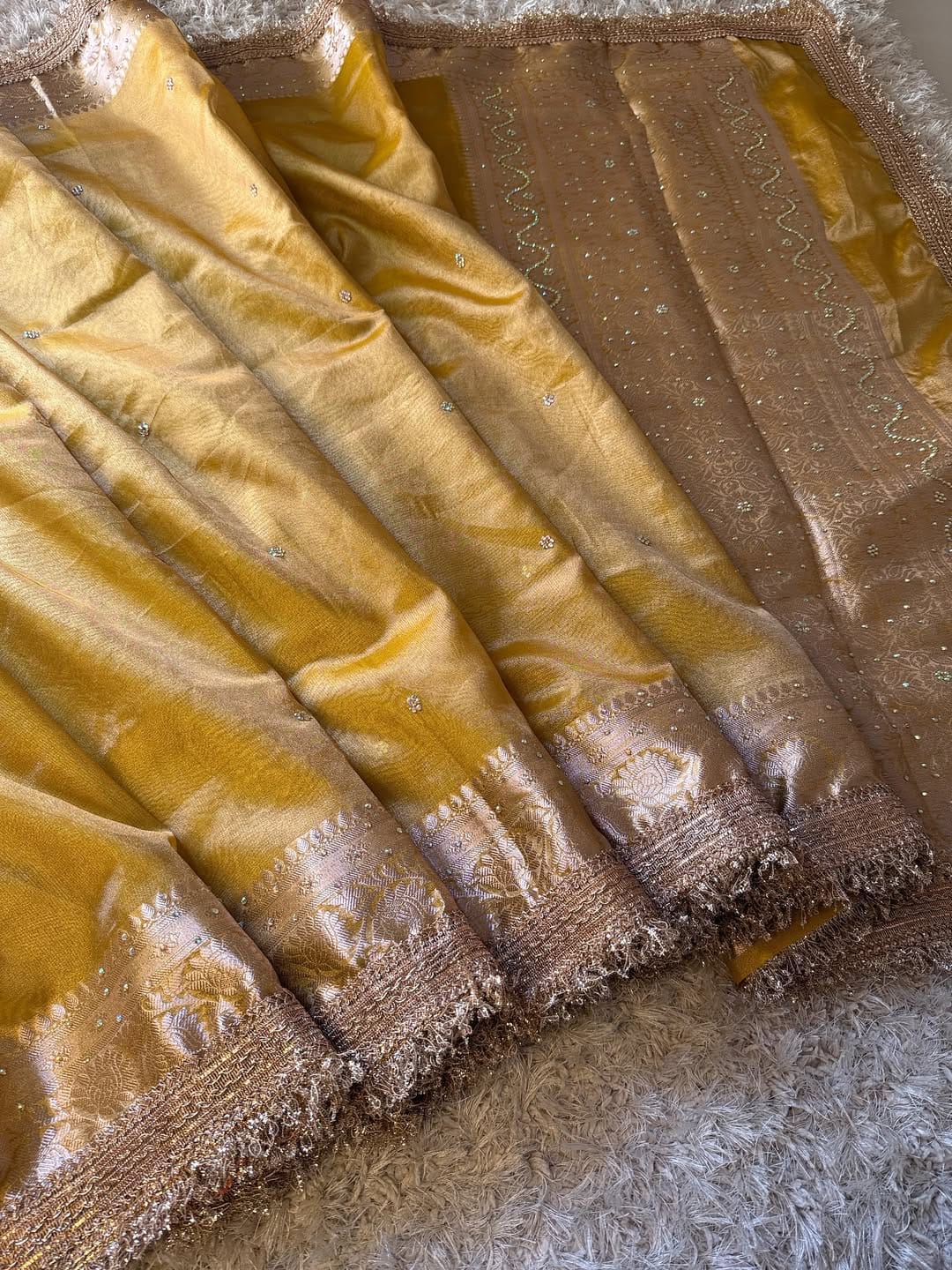 Yellow Banarasi Soft Maharani Glass Tissue Silk Saree