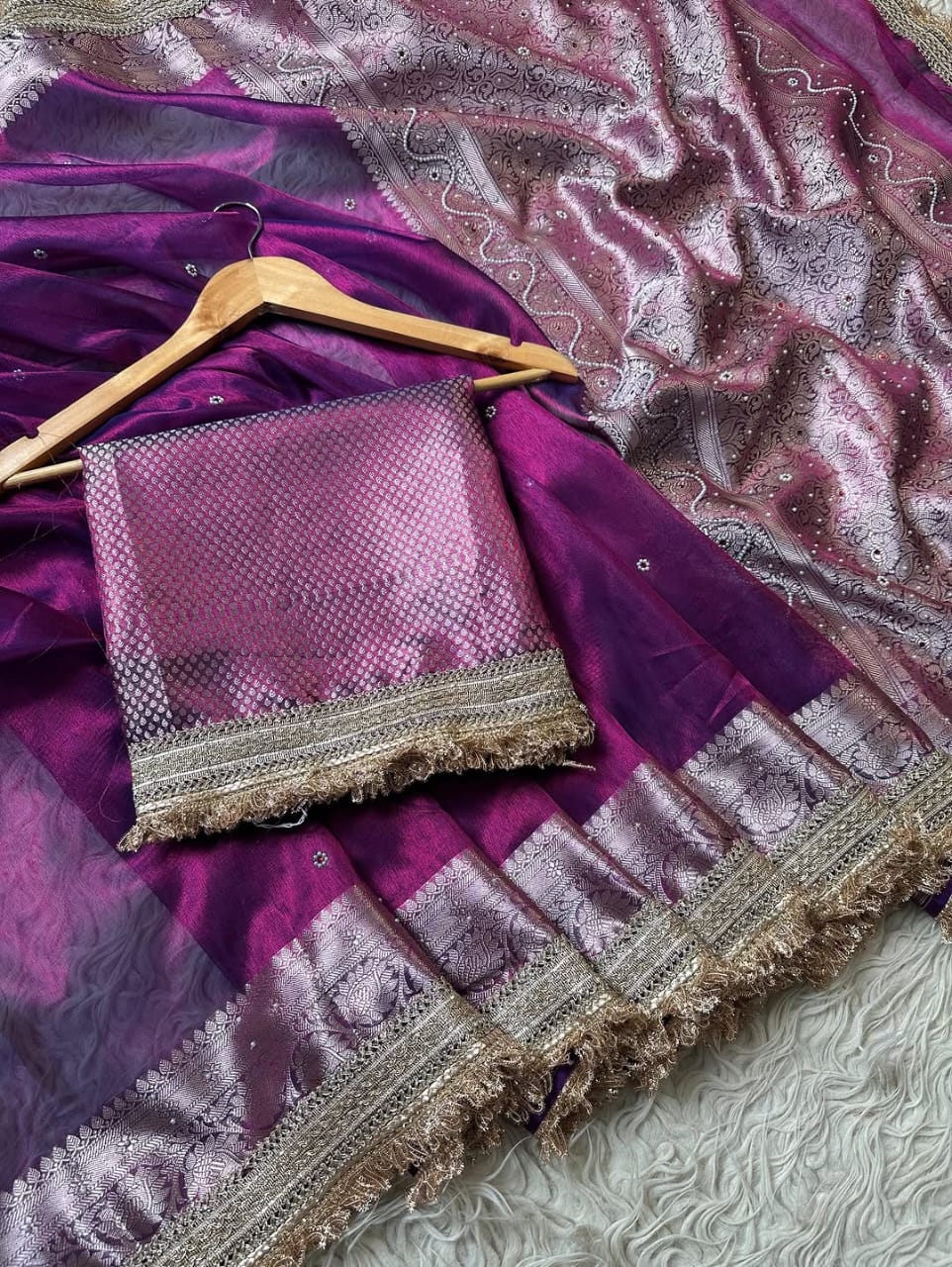 Purple Banarasi Soft Maharani Glass Tissue Silk Saree