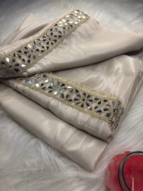Ivory Gold Banarasi Soft Glass Silk Saree