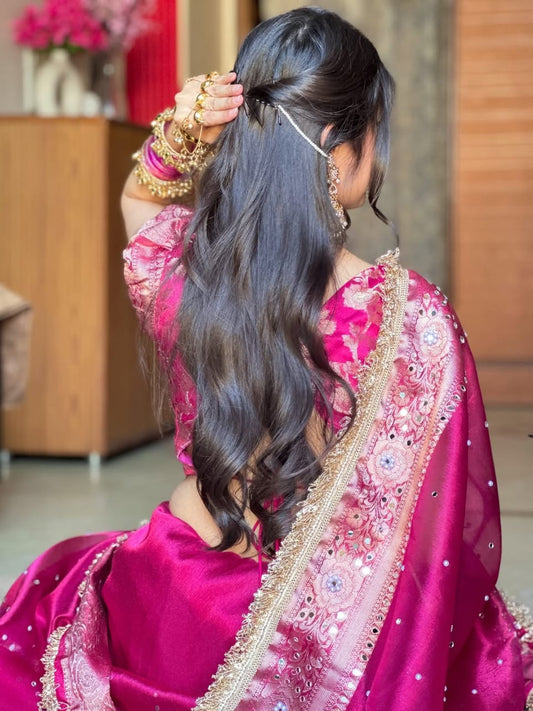 Rani Pink Banarasi Soft Maharani Glass Tissue Silk saree