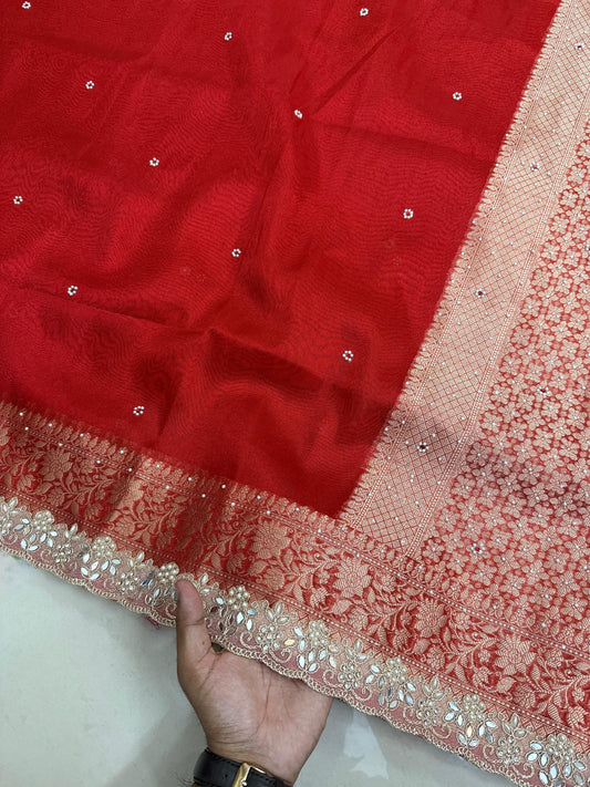 Red Banarasi Soft Tissue Silk Saree