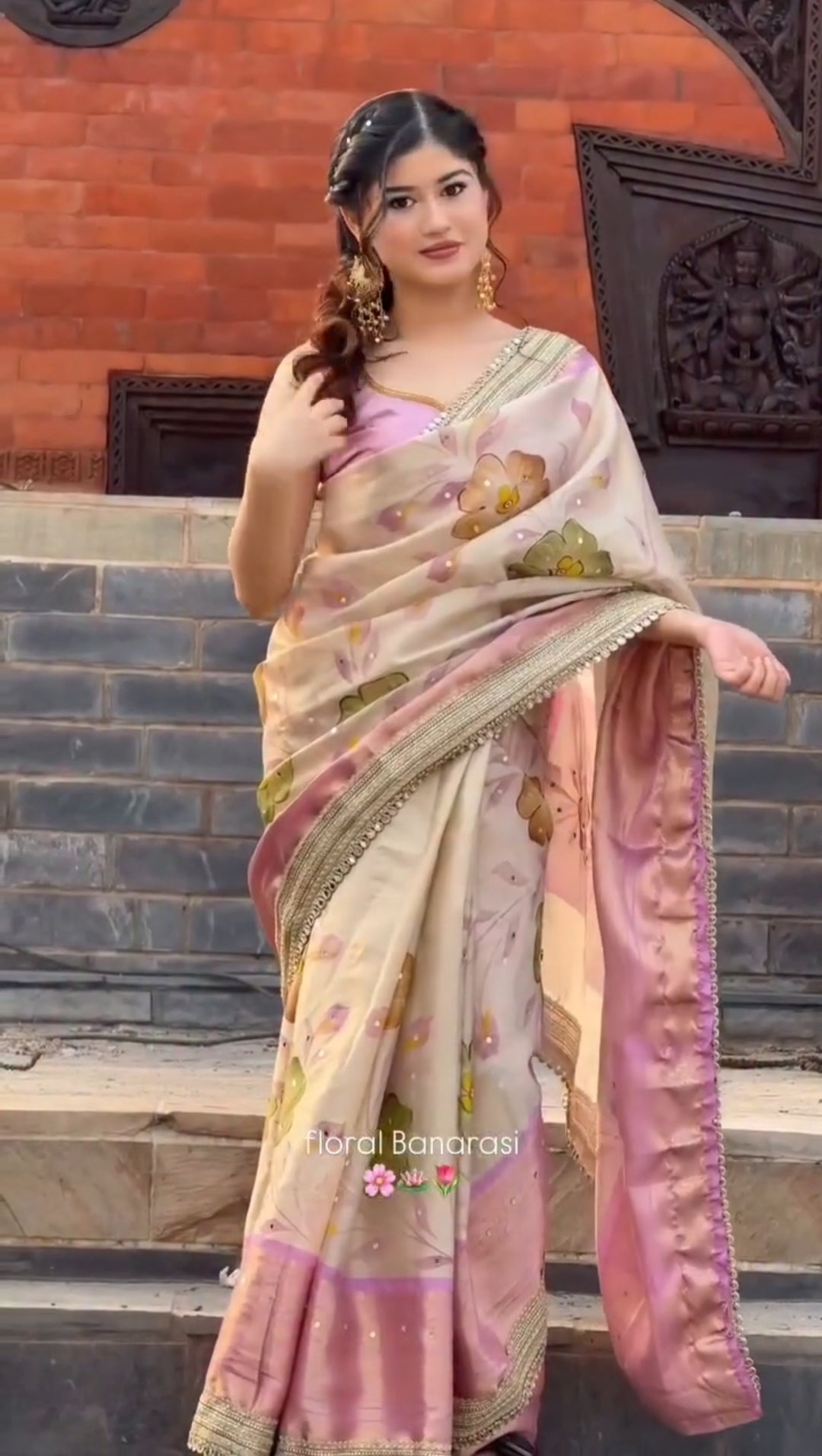 Beige Soft Banarasi Katan tissue silk