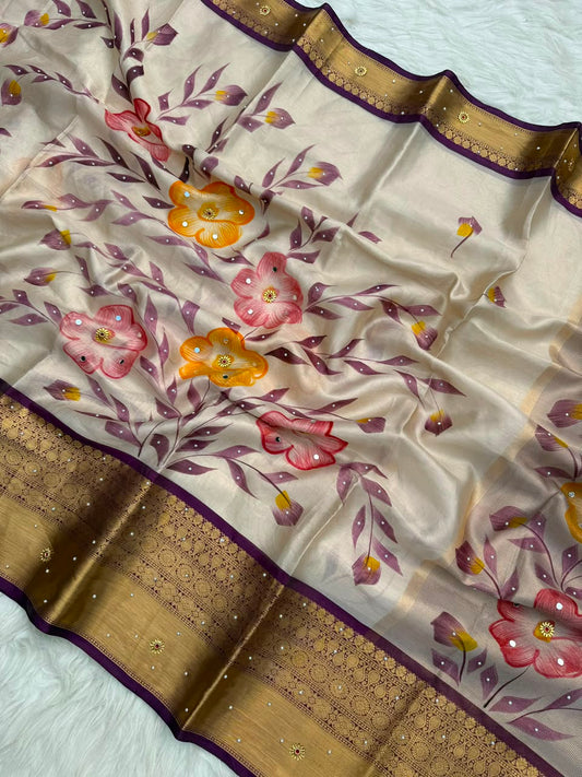 Gulnaar Blossom – Banarasi Mirror Tissue Silk Saree