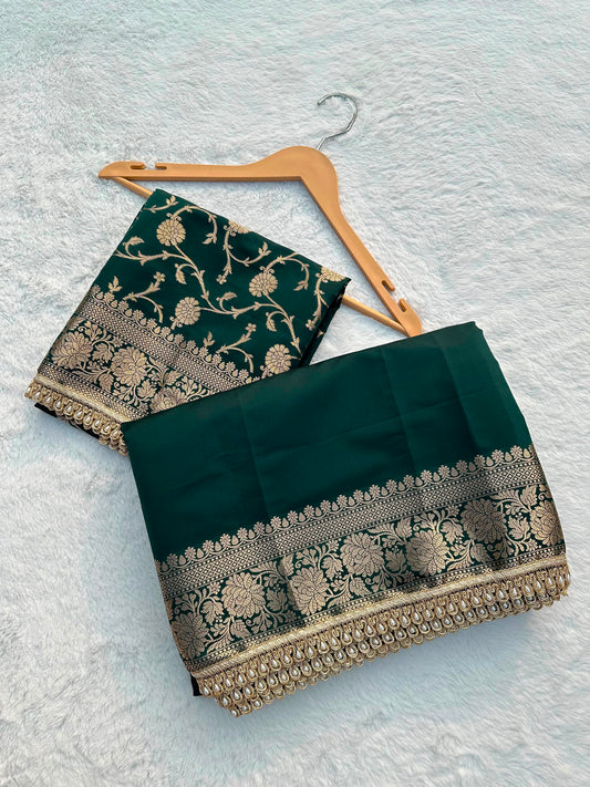 Green Banarasi Soft Silk Saree