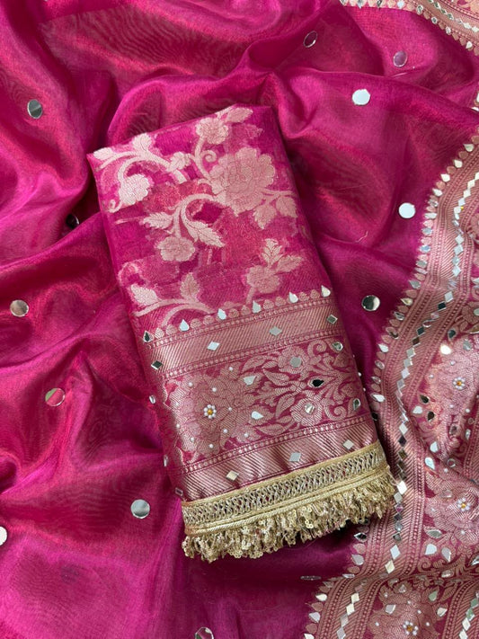 Rani Pink Maharani Soft Glass Tissue Silk Saree