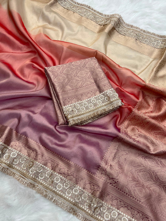 3D Multi Shade Tissue Saree with Embroidery Border