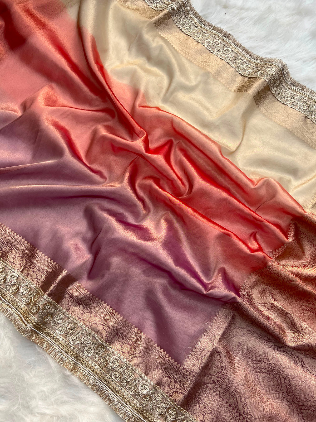 3D Multi Shade Tissue Saree with Embroidery Border