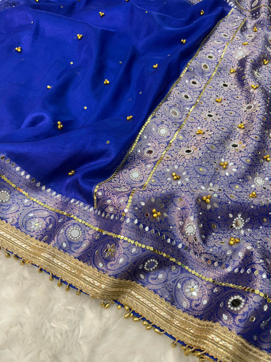 Royal Blue Viral Ghungroo Saree – Banarasi Soft Tissue Silk | Thesareeghar