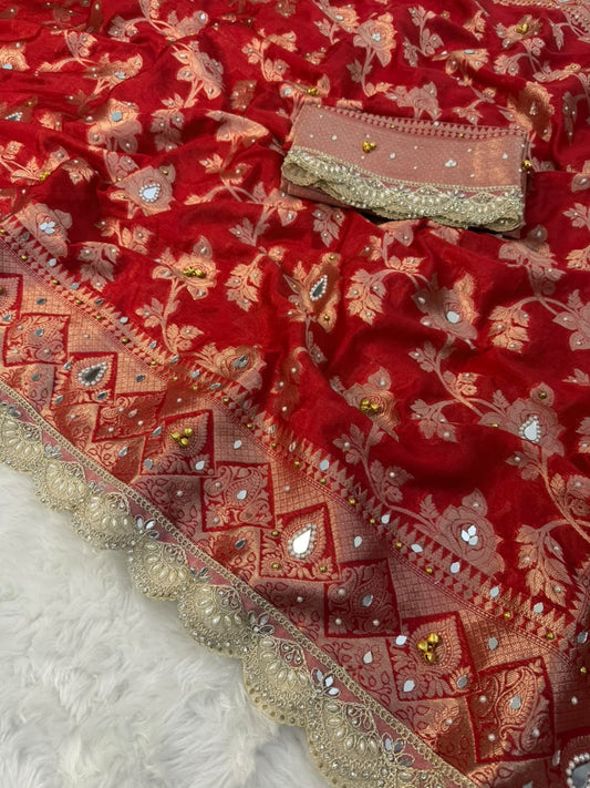 Red Viral Ghungroo Saree – Banarasi Warm Silk | Thesareeghar