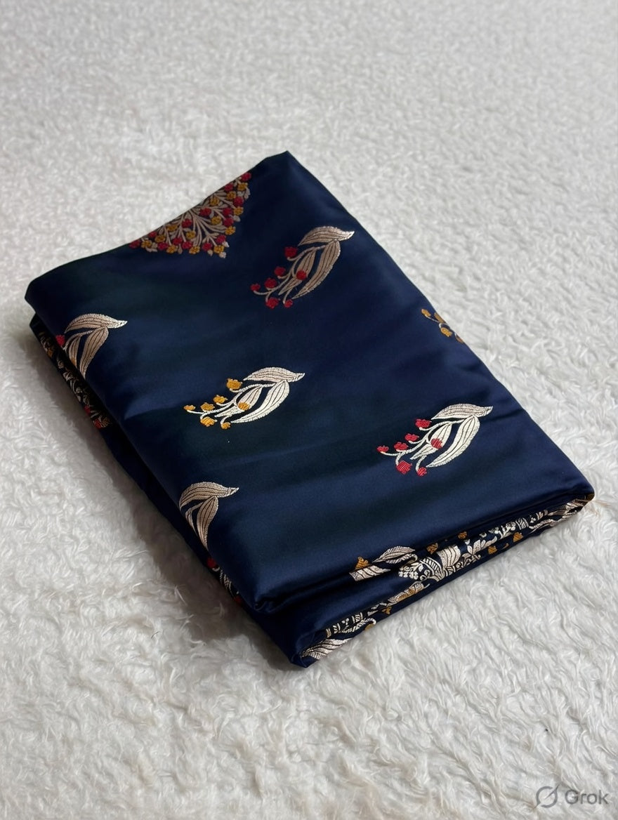 Midnight Blue Mashru Mina Buta Saree