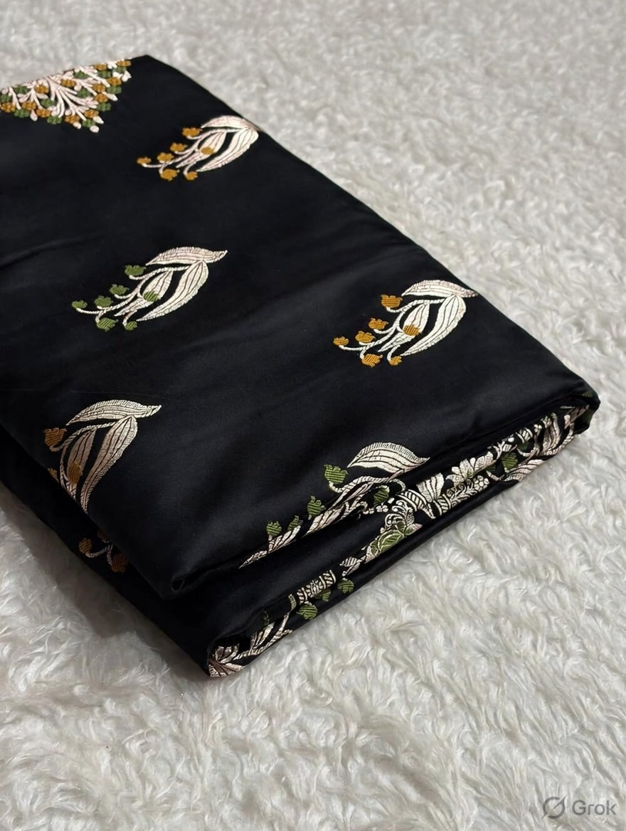 Midnight Black Mashru Mina Buta Saree