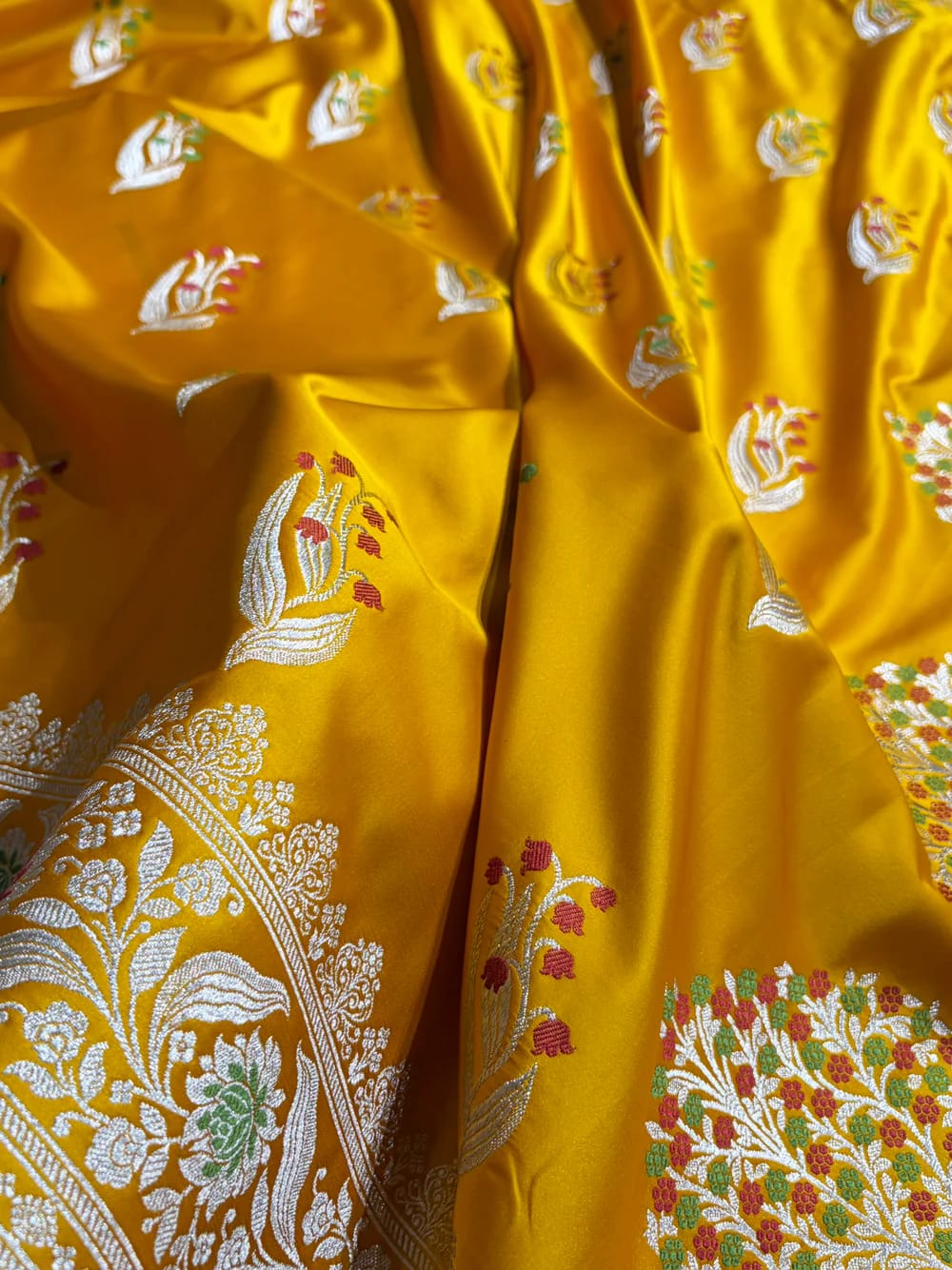 Mustard yellow Mashru Mina Buta Saree
