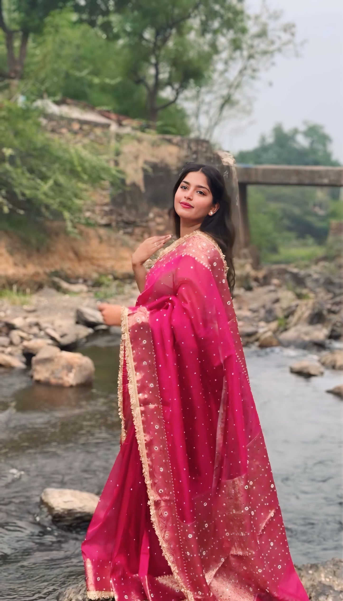 Rani Pink Banarasi Soft Tissue Silk Saree