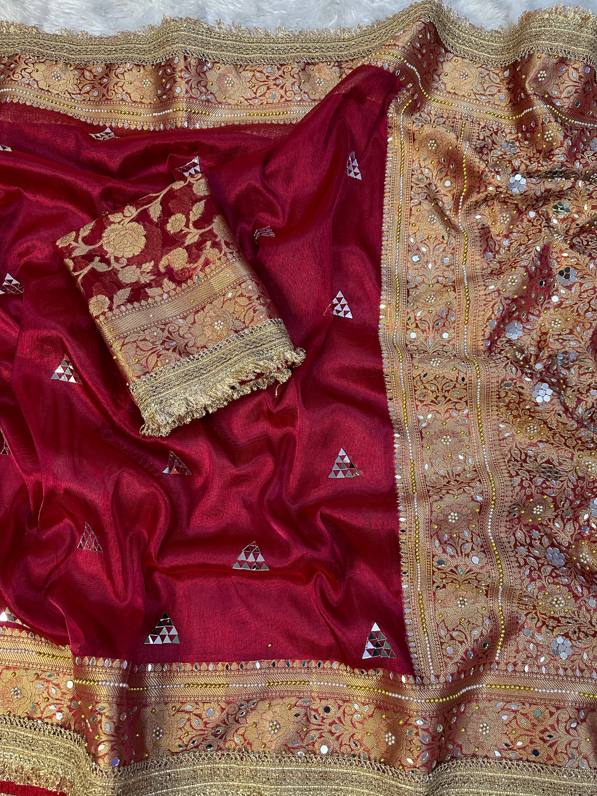 Deep Marron Banarasi Soft Tissue Silk Saree
