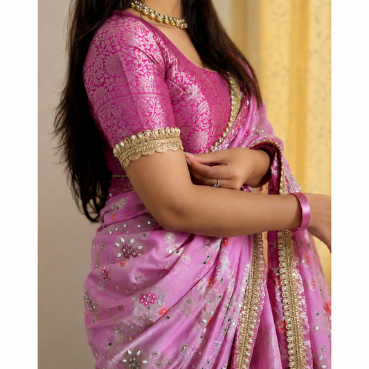 Pink Banarasi Khaddi Georgette Silk Saree