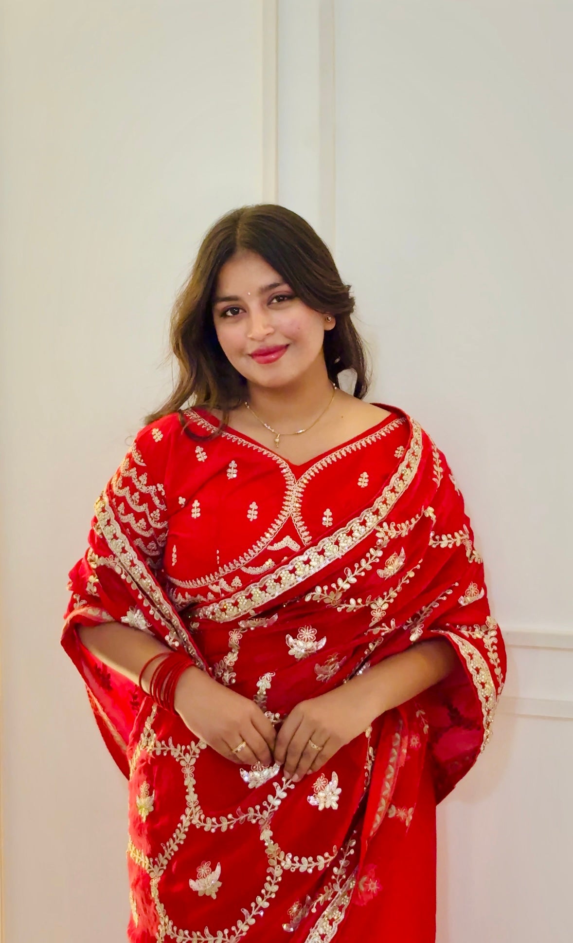 Red Gotta Patti Satin Silk Saree