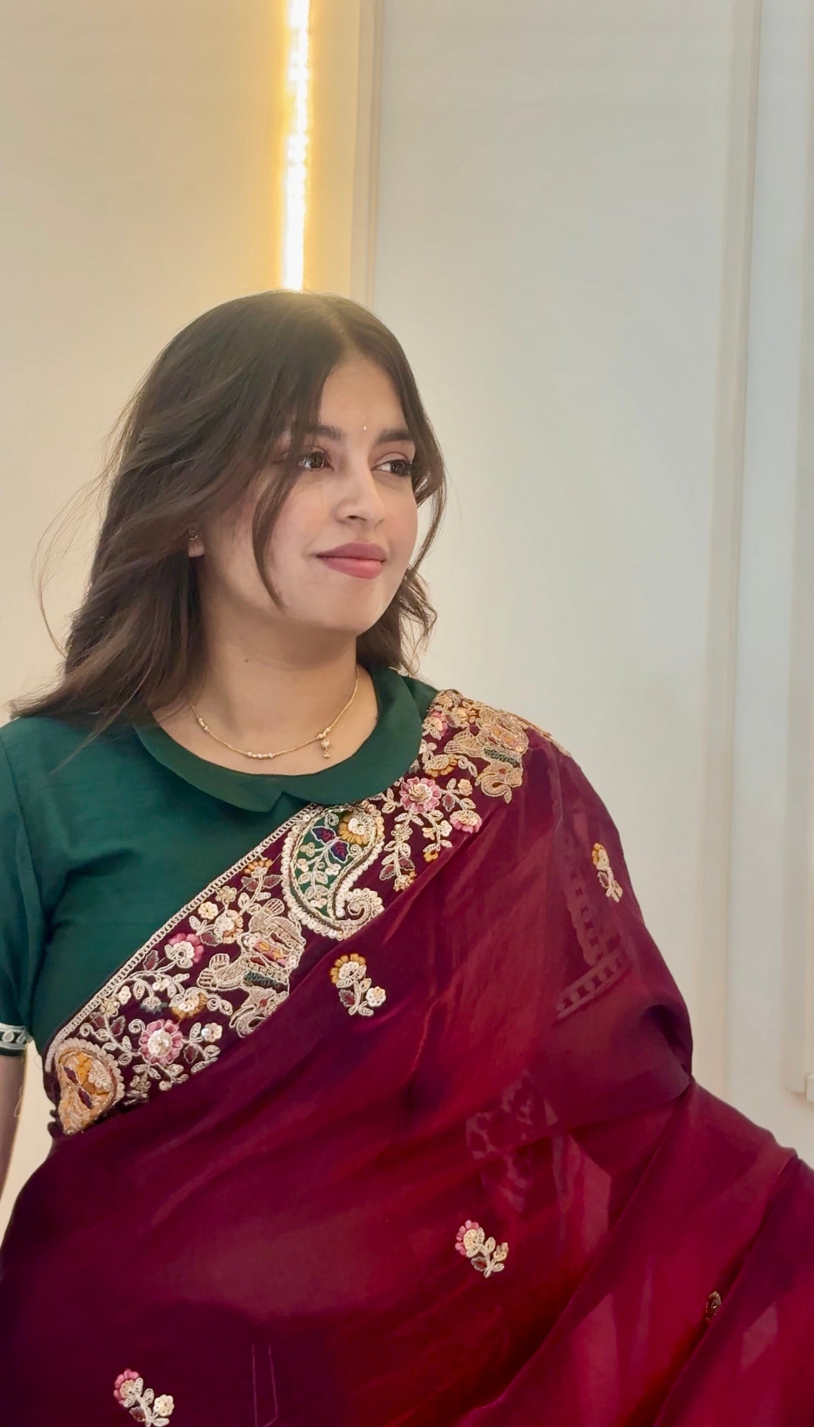 Antique Maroon Satin Silk Saree