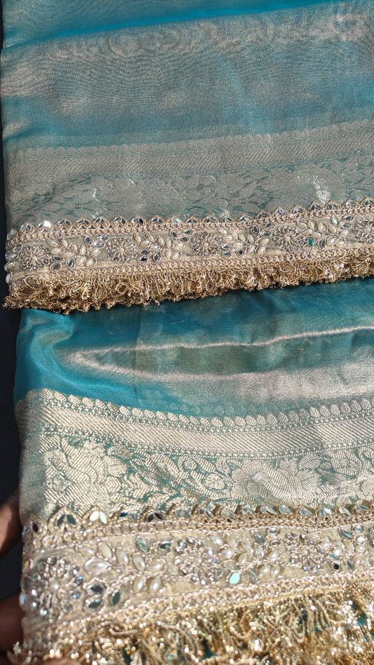 Aqua Mist Blue Soft Tissue Silk Saree
