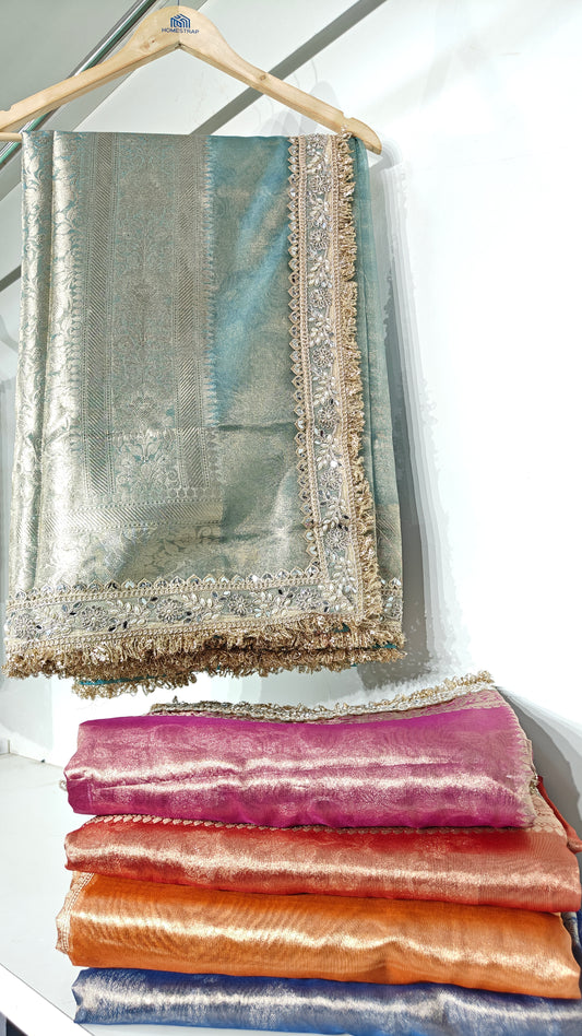 Aqua Mist Blue Soft Tissue Silk Saree