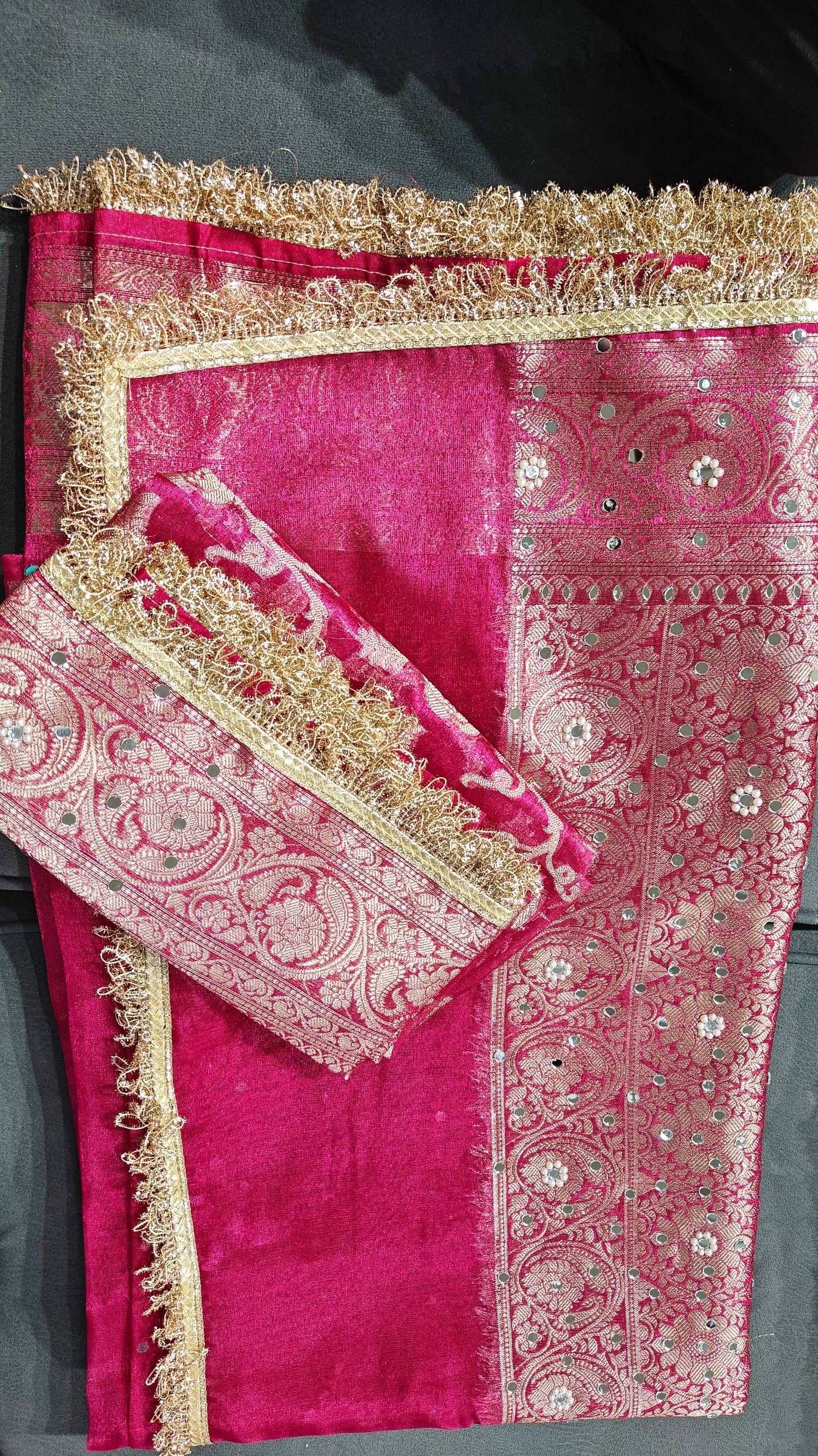Rani Pink Banarasi Soft Maharani Glass Tissue Silk saree