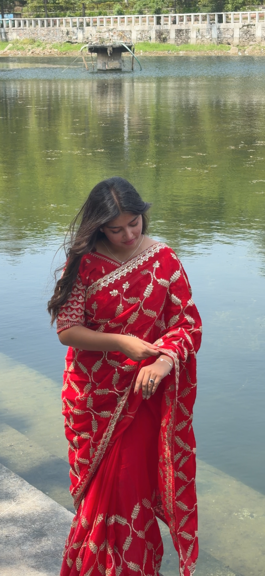 Red Gotta Patti Saree