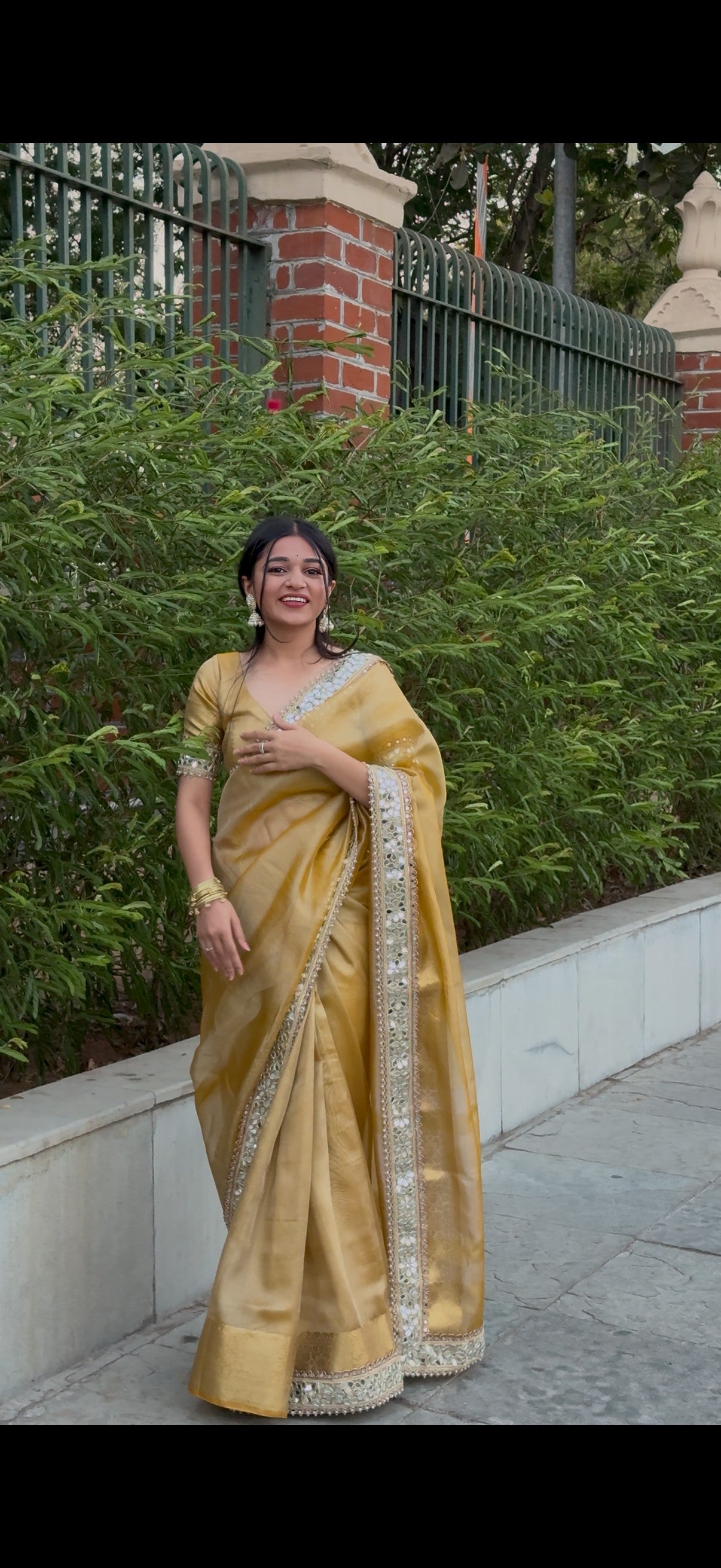 Gold Yellow Banarasi Soft Glass Tissue Silk Saree