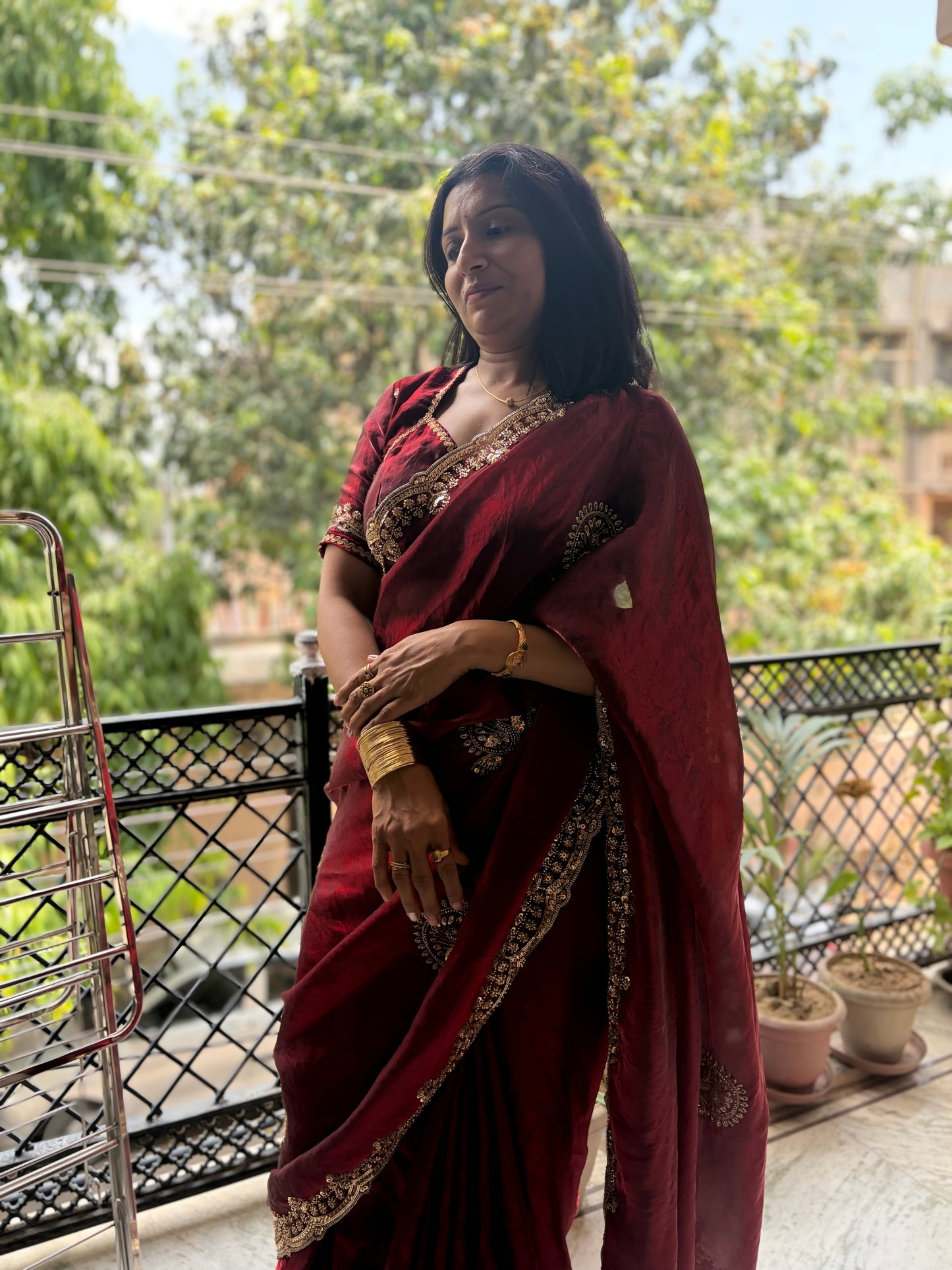 Antique Maroon , Rendered in Satin Silk
