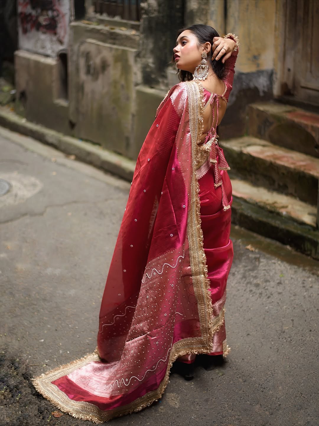 Rani Pink Banarasi Soft Maharani Glass Tissue Silk Saree