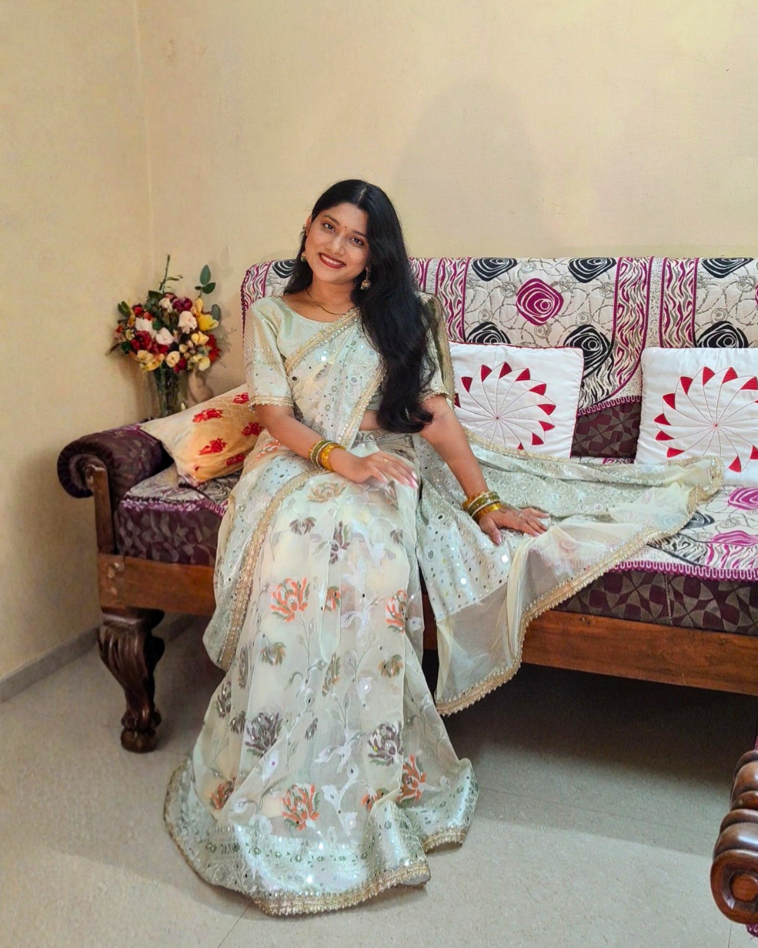 Creamy White Banarasi Khaddi Georgette Silk Saree