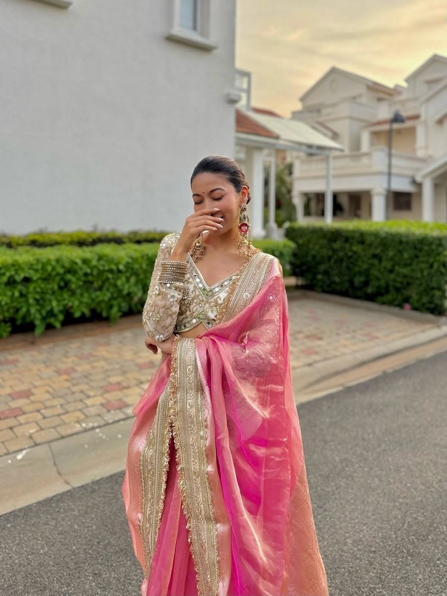 Pink Banarasi Soft Maharani Tissue Silk Saree