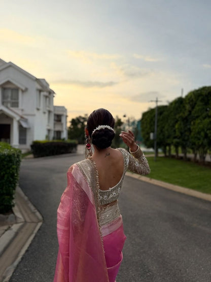 Pink Banarasi Soft Maharani Tissue Silk Saree