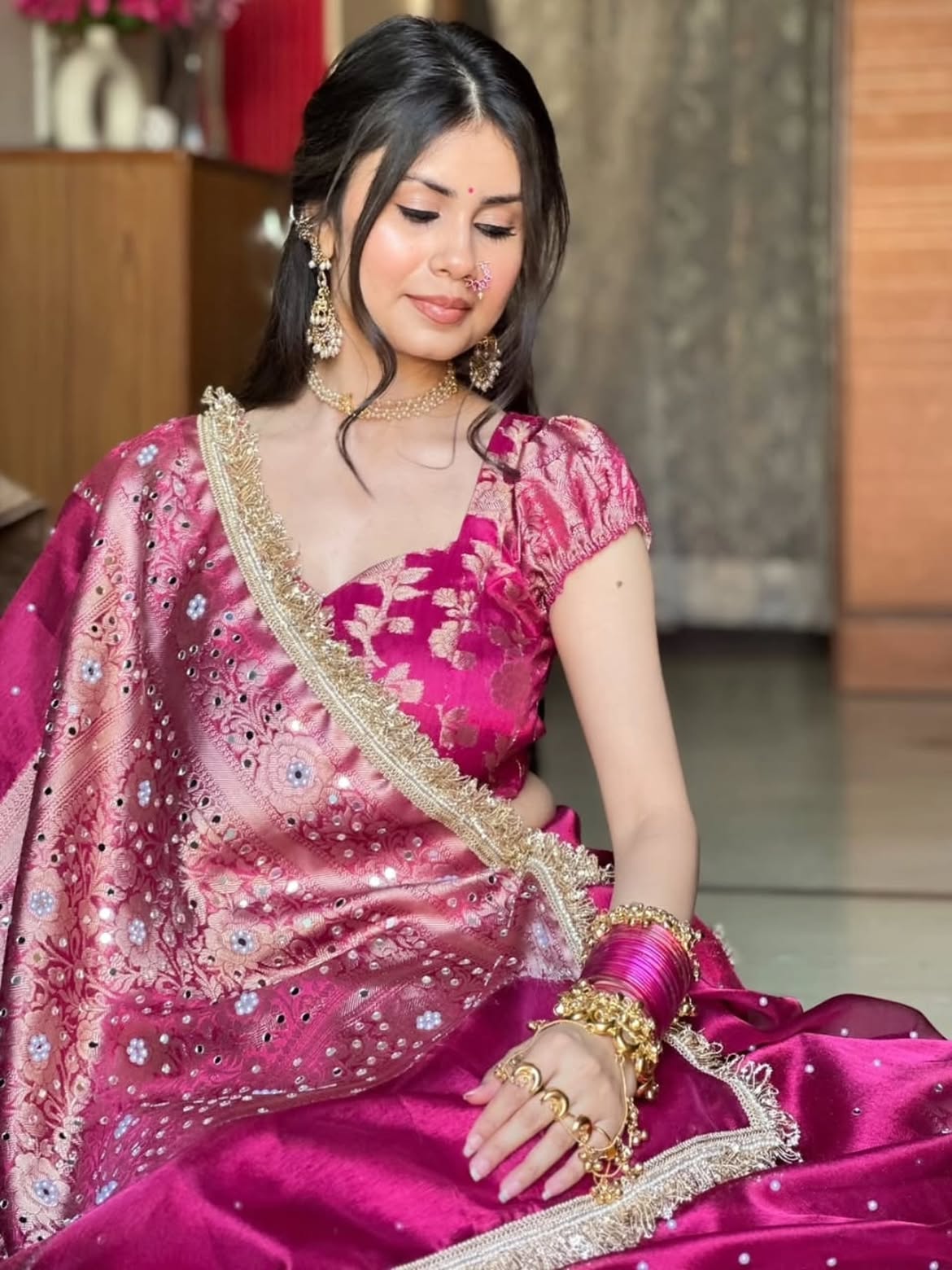 Rani Pink Banarasi soft tissue silk saree