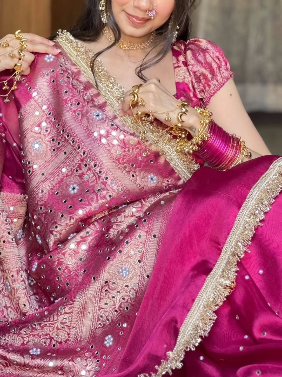 Rani Pink Banarasi soft tissue silk saree