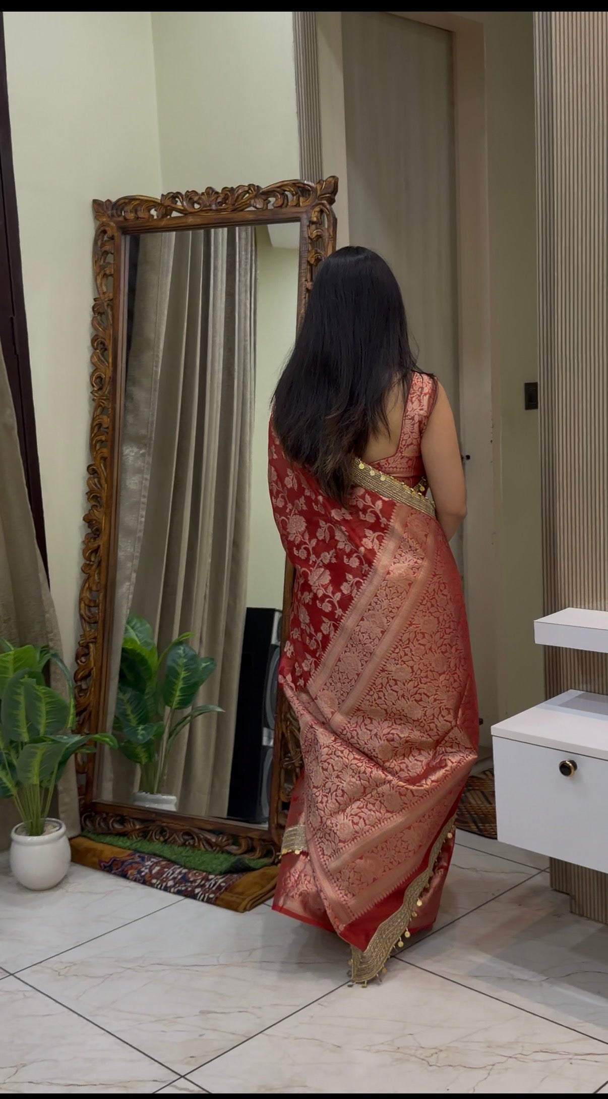 Red Banarasi Soft Jaal Tissue Silk Saree