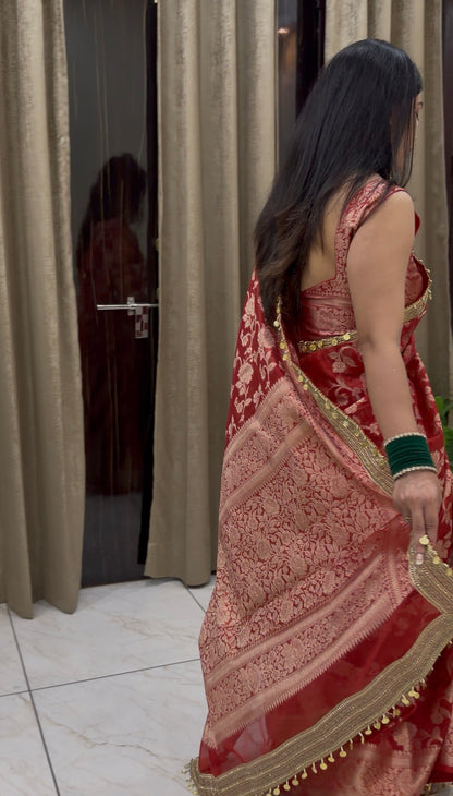 Red Banarasi Soft Jaal Tissue Silk Saree