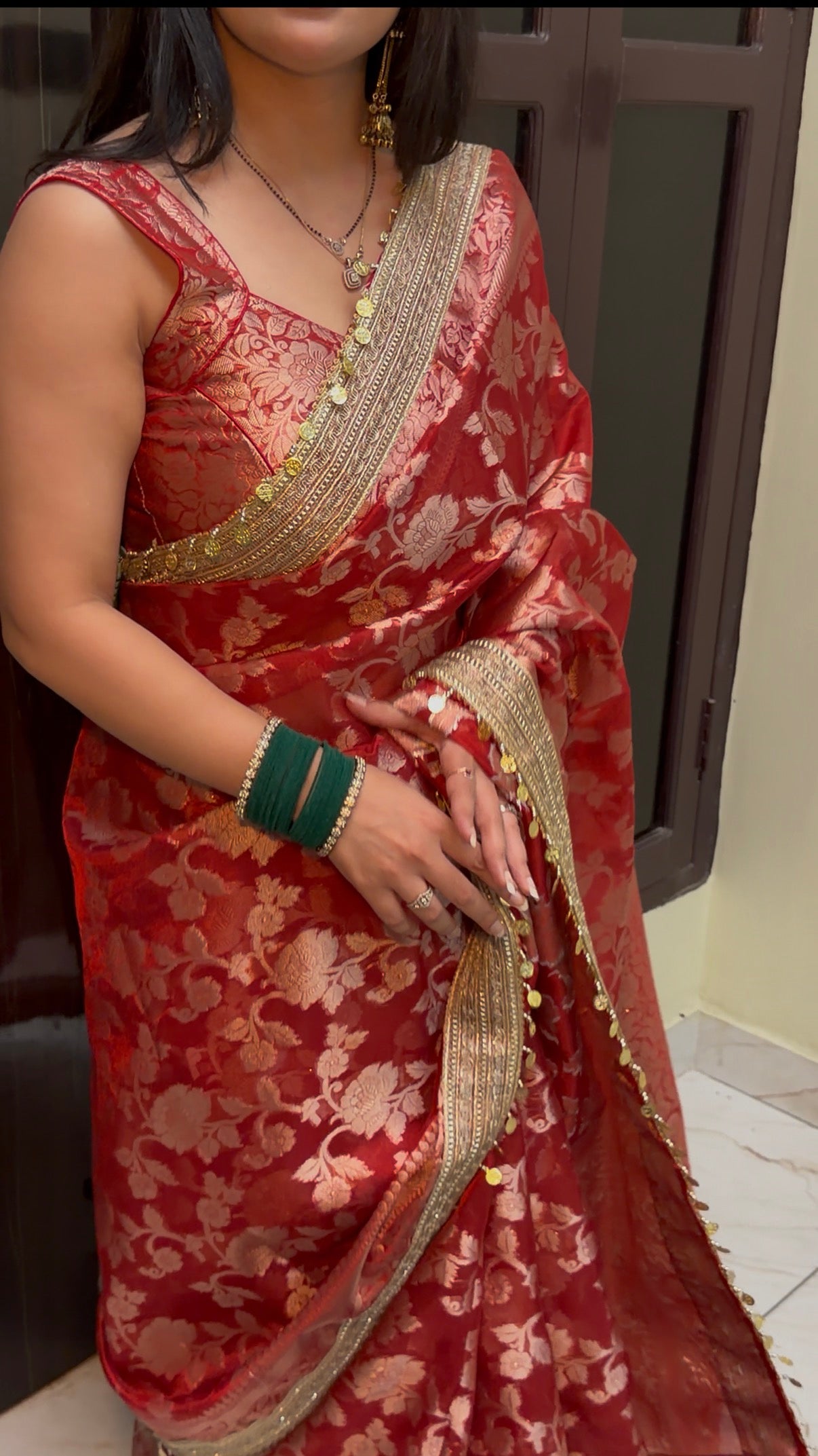 Red Banarasi Soft Jaal Tissue Silk Saree