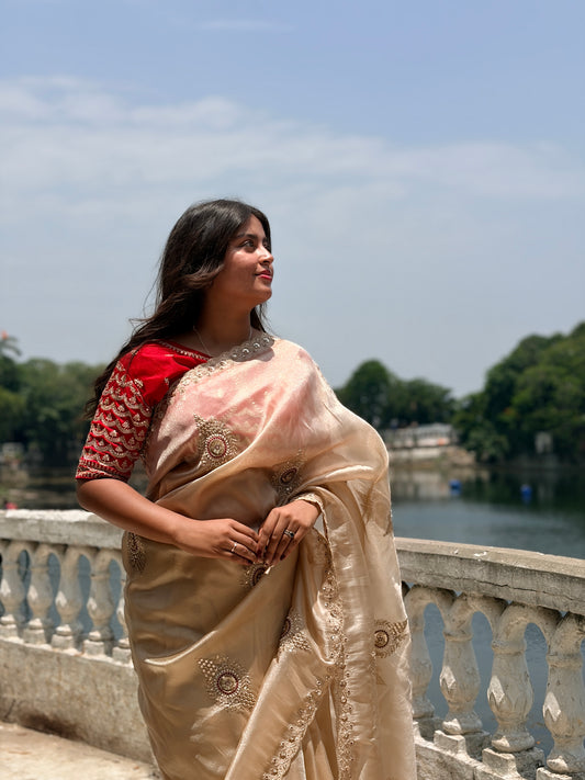 Ivory Beige Organza Saree
