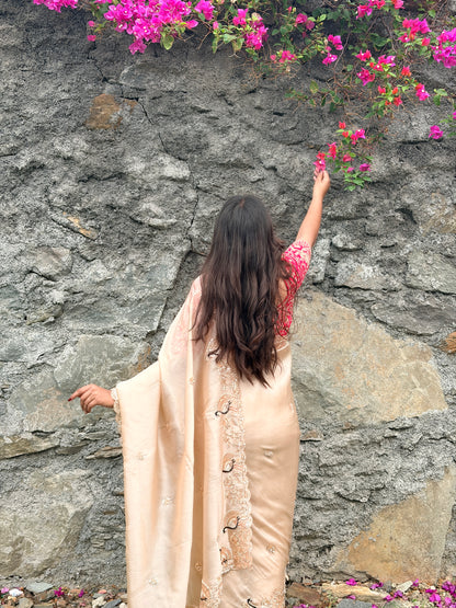 Ivory Peaches Work Soft Organza Saree