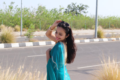 Teal Blue Fendi Drape with Signature Stone Detailing