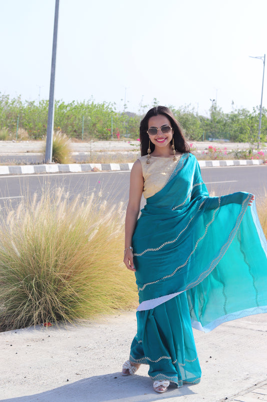 Teal Blue Fendi Drape with Signature Stone Detailing