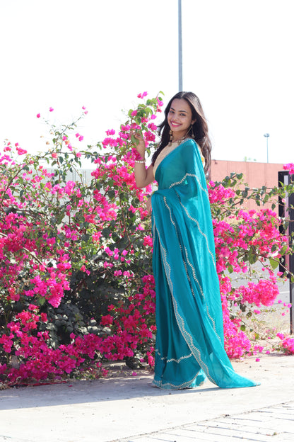 Teal Blue Fendi Drape with Signature Stone Detailing