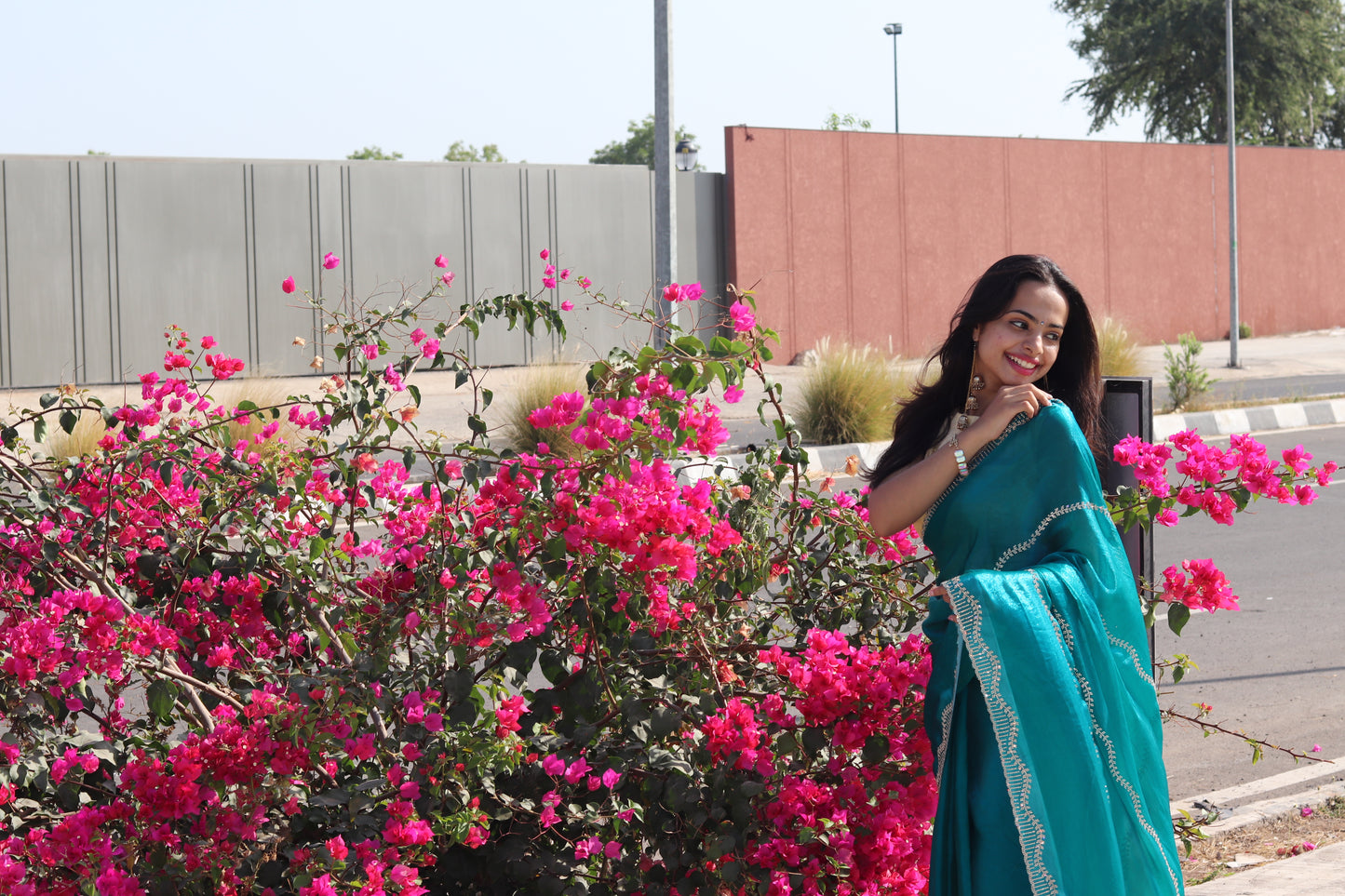 Teal Blue Fendi Drape with Signature Stone Detailing