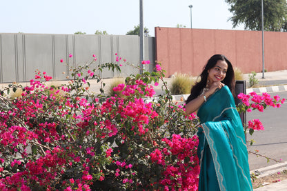 Teal Blue Fendi Drape with Signature Stone Detailing