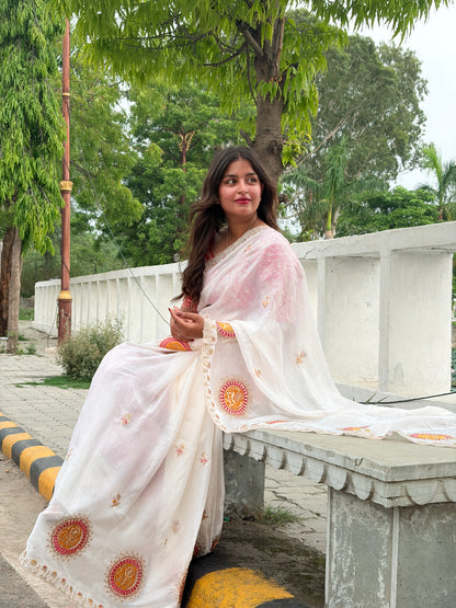Creamy White Soft Silk Saree