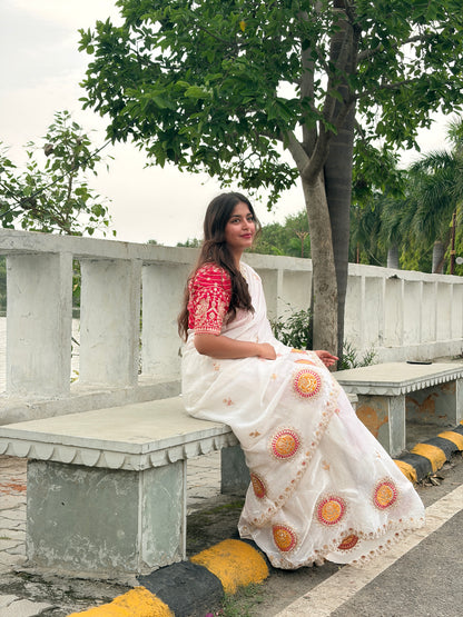 Creamy White Soft Silk Saree