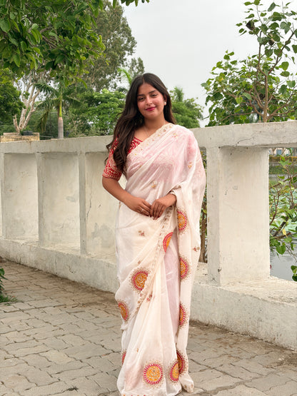 Creamy White Soft Silk Saree