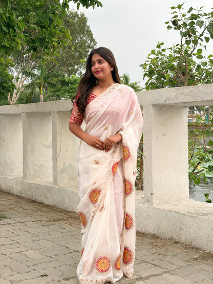 Creamy White Soft Silk Saree