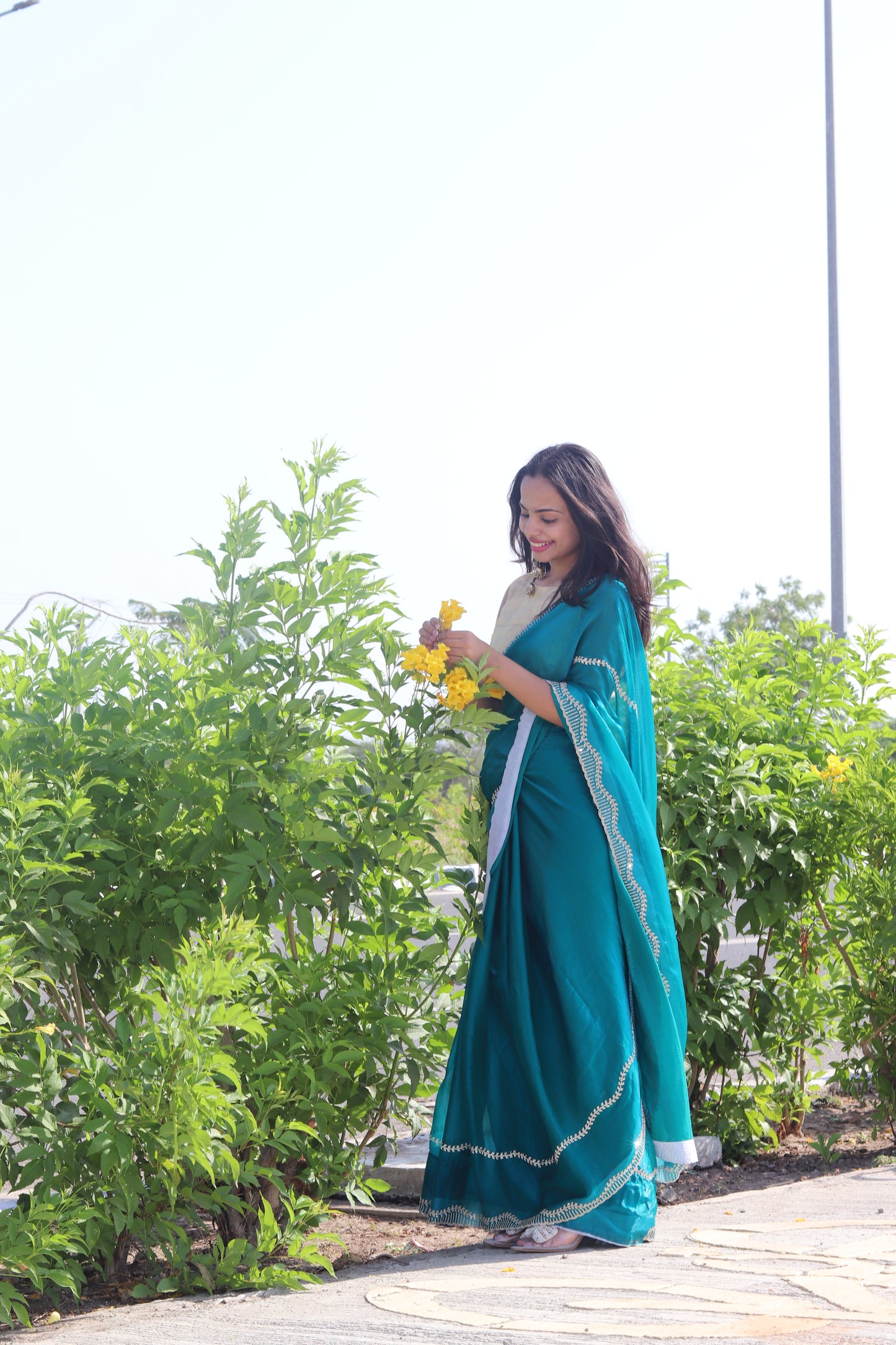 Teal Blue Fendi Drape with Signature Stone Detailing